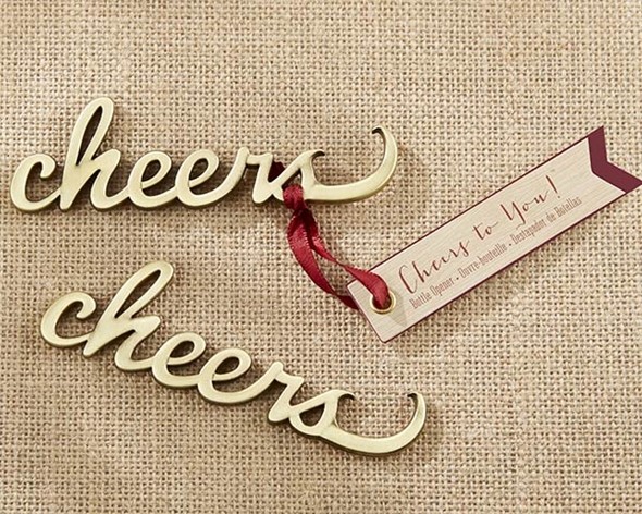 Kate Aspen Script 'Cheers' Antique-Gold-Metal Bottle Opener