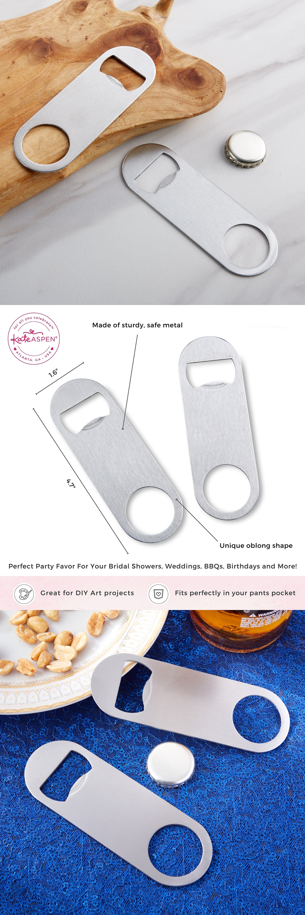 Kate Aspen Blank Silver-Metal Oblong Bottle Opener