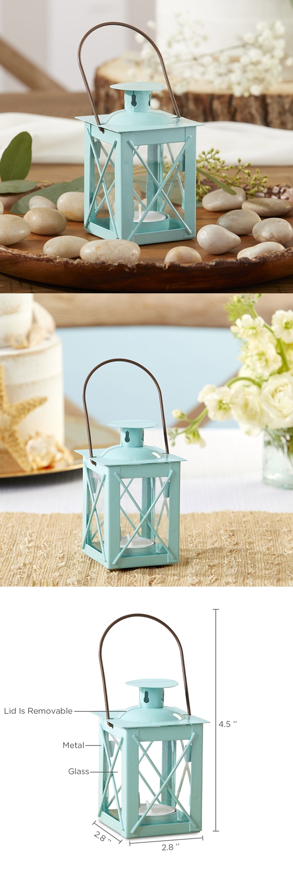 Kate Aspen Luminous Distressed Blue Mini-Lantern Tea Light Holder