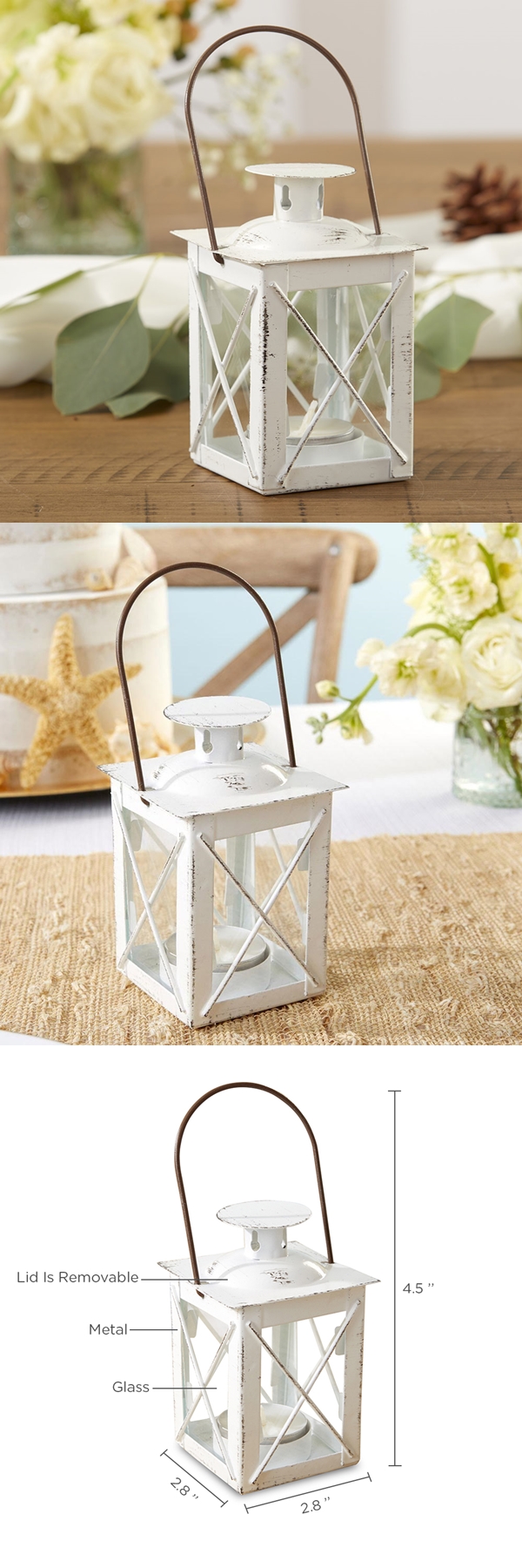 Kate Aspen Luminous Distressed White Mini-Lantern Tea Light Holder