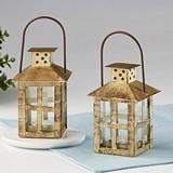 Kate Aspen Vintage-Look Small Distressed Gold-Colored-Metal Lantern