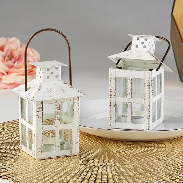 Kate Aspen Vintage-Look Small White Distressed Metal Lantern