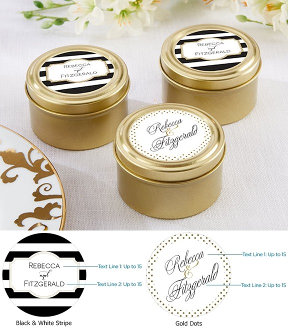 Classic Collection Personalized Gold Round Candy Tins (Set of 12