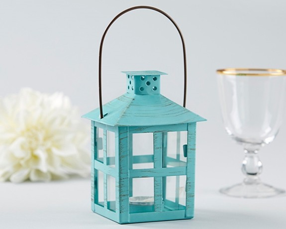 Kate Aspen Vintage-Inspired Metal Lantern with Distressed Blue Finish