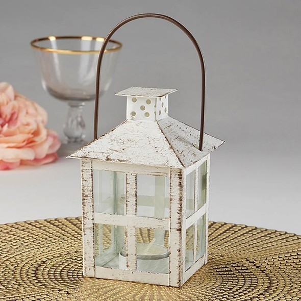 Kate Aspen Vintage-Look Medium-Sized White Distressed Metal Lantern