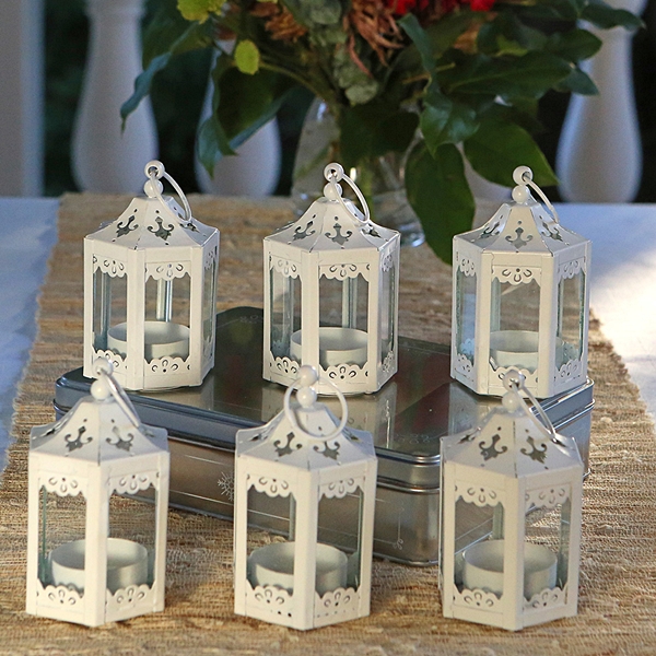 Kate Aspen White Hexagon-Shaped Mini Lanterns (Set of 6)
