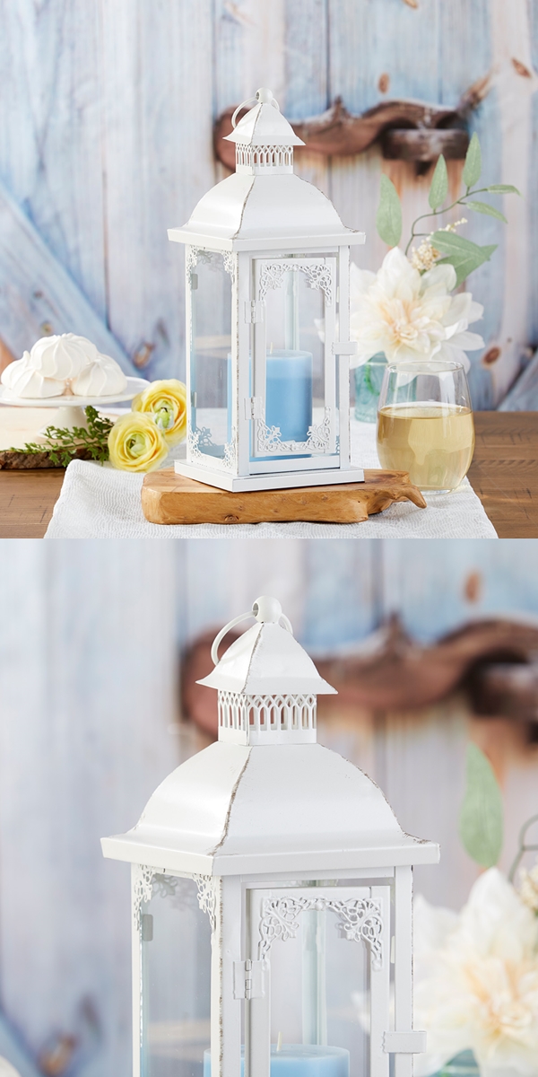 Kate Aspen Vintage-Look Antique White-Metal Ornate Lantern - Medium