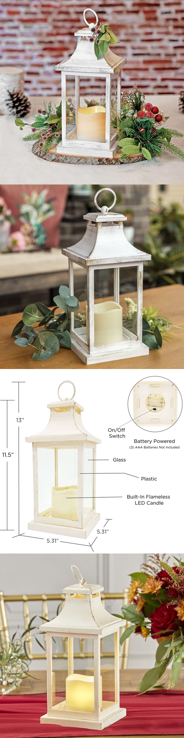 Kate Aspen LED Vintage-Look 'Hampton' Decorative Ivory-Colored Lantern