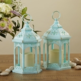 Kate Aspen LED Vintage Hexagon Distressed Blue Lanterns (Set of 2)