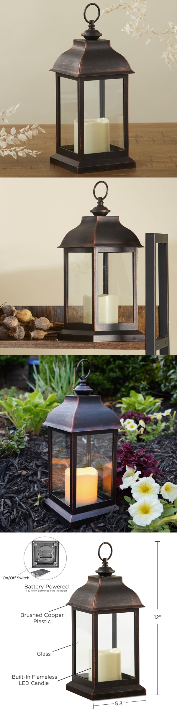 Kate Aspen LED Vintage-Look 'Manchester' Decorative Copper Lantern