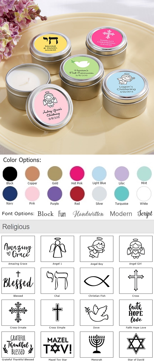 Kate Aspen Personalized Miniature Candle Tins (Religious Designs)