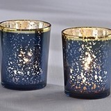 Kate Aspen Blue Mercury-Glass Gold-Rimmed Tea Light Holders (Set of 4)