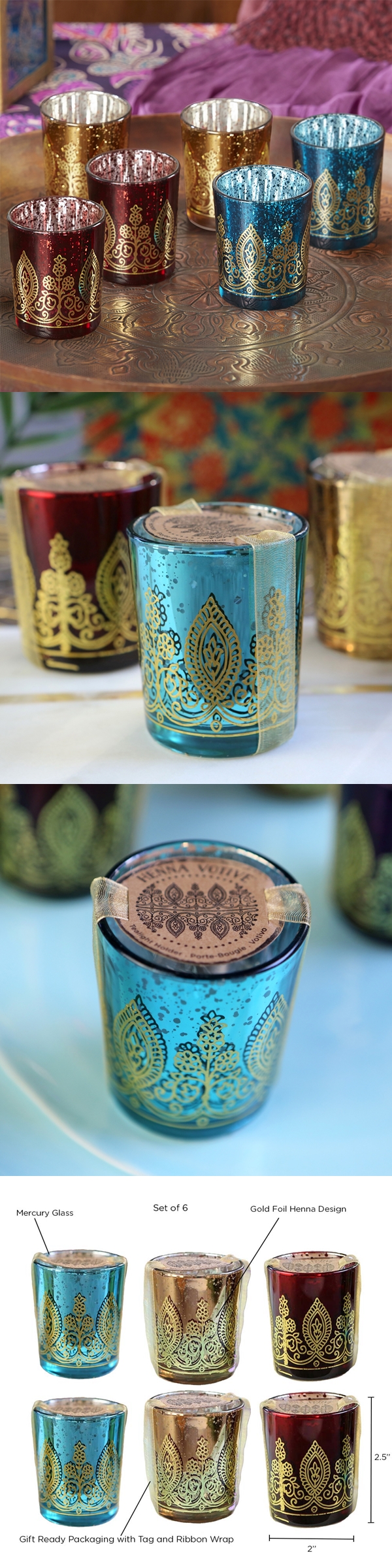 Kate Aspen "Indian Jewel" Henna Votives (Assorted Set of 6)