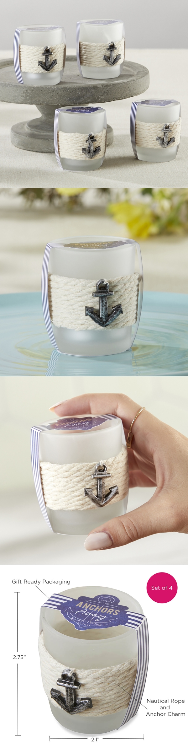 Kate Aspen "Anchors Away" Rope Tealight Holders (Set of 4)