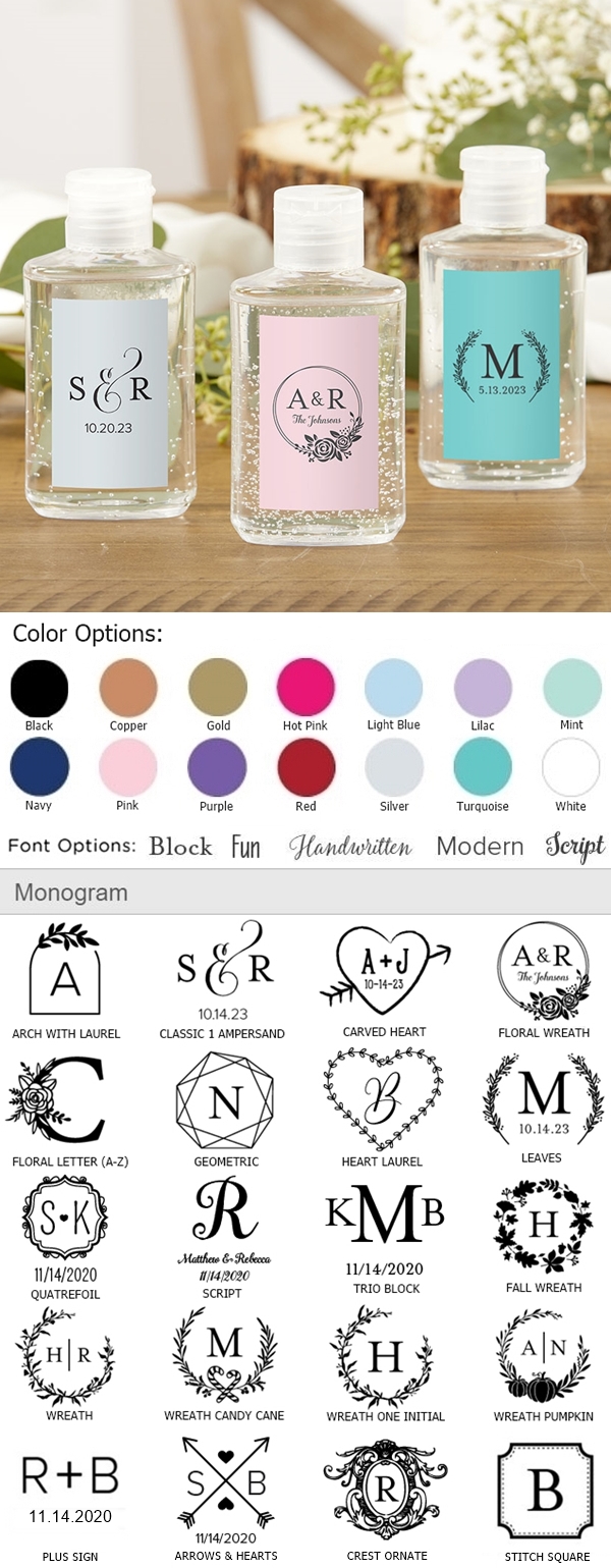 Kate Aspen 2 oz Hand Sanitizers with Monogrammed Stickers (Set of 12)