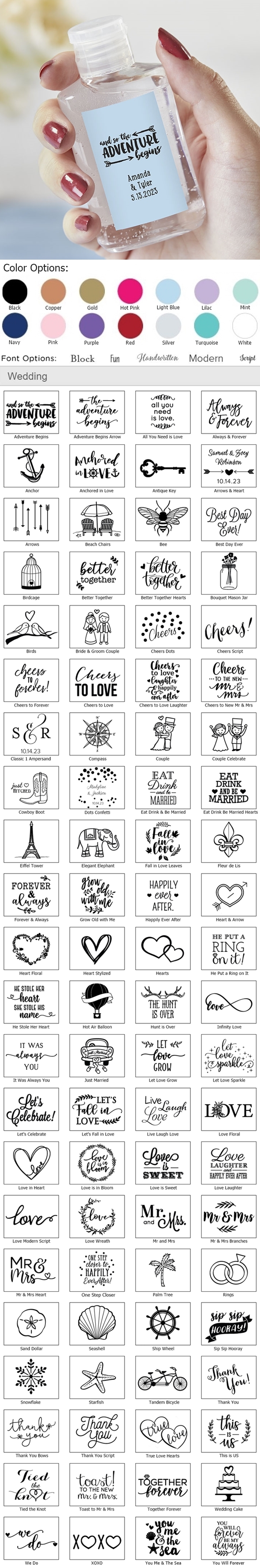 2 oz Hand Sanitizers with Personalized Wedding Stickers (Set of 12)