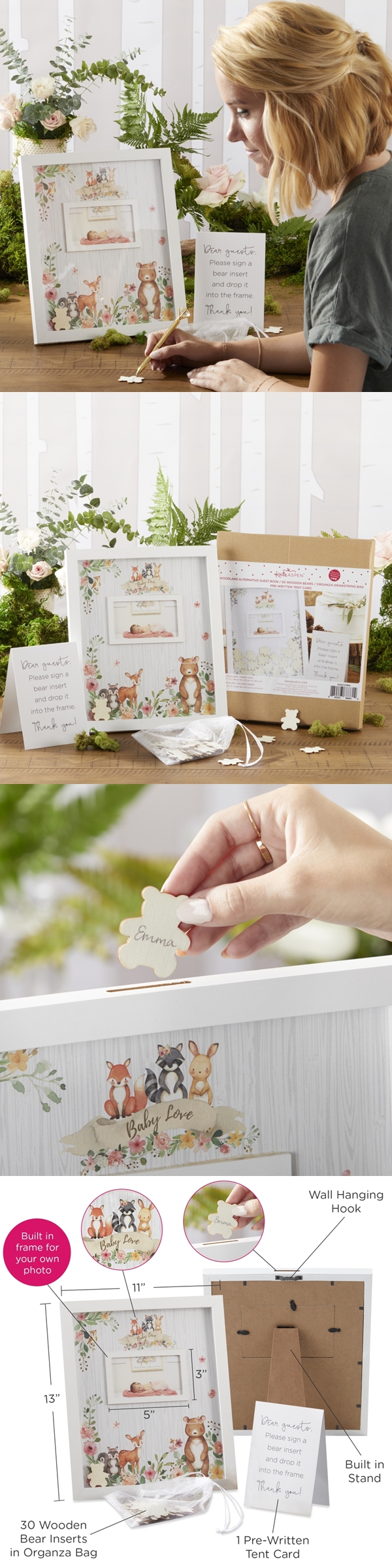 Kate Aspen Baby Shower Guest Book Alternative - Woodland Baby (Pink)