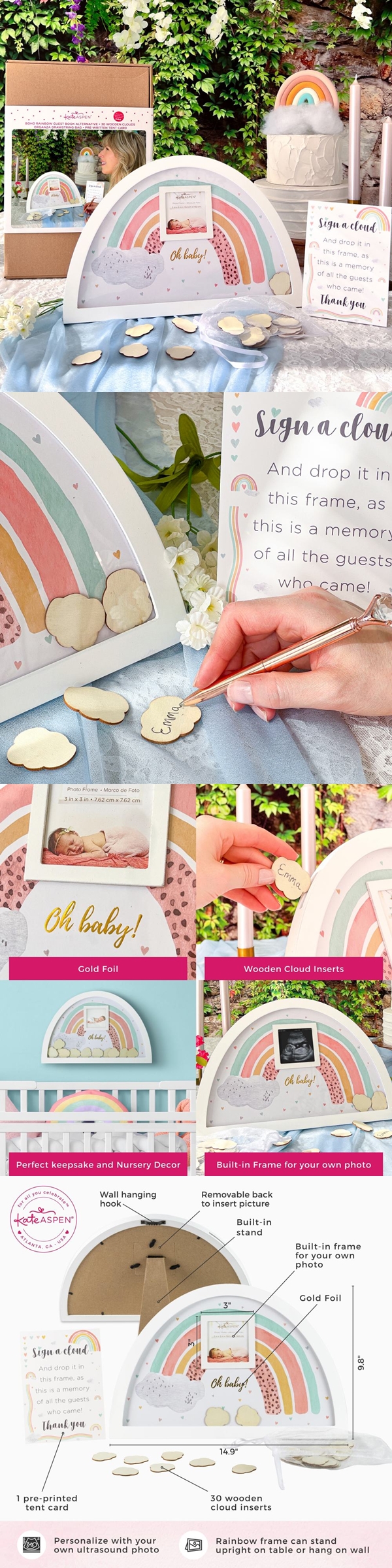 Kate Aspen Baby Shower Guest Book Alternative - Boho Rainbow Frame