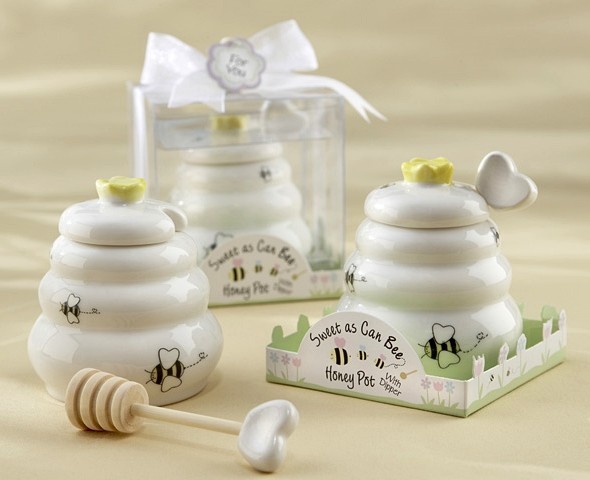 "Sweet As Can Bee" Ceramic Honey Pot with Wooden Dipper