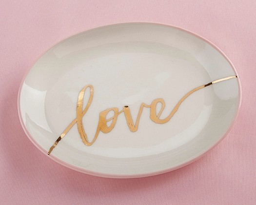 Kate Aspen White Ceramic Trinket Dish with Gold Foil Script Love Decal