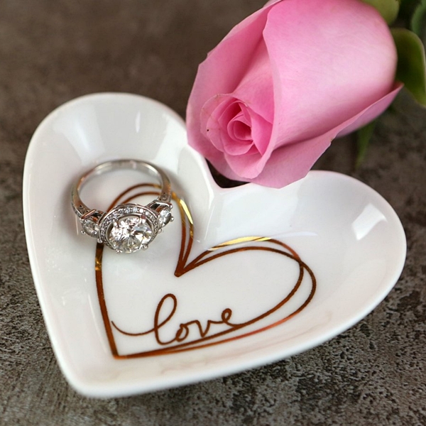 Kate Aspen Small Heart-Shaped Trinket Dish with Gold-Foil 'Love' Heart