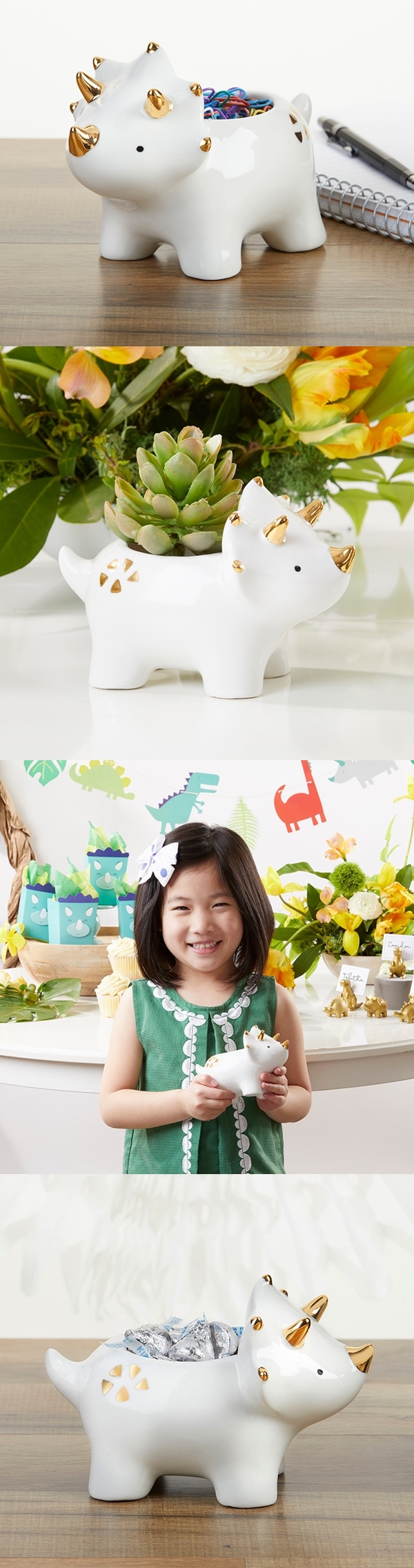 Kate Aspen Dinosaur-Shaped Ceramic Planter with Gold Foil Accents