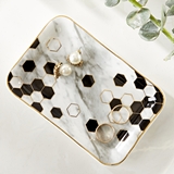Kate Aspen Honeycomb on Faux-Marble Pattern Ceramic Trinket Dish