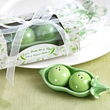 Two Peas in a Pod Ceramic Salt & Pepper Shakers in Ivy Print Gift Box