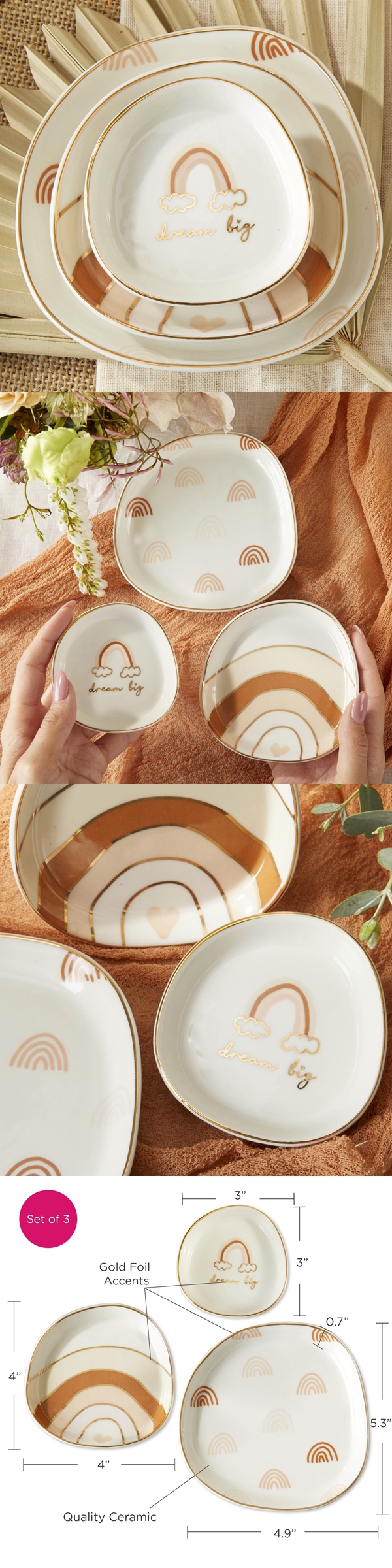 Kate Aspen 'Boho Rainbow' Ceramic Trinket Dishes (Set of 3)