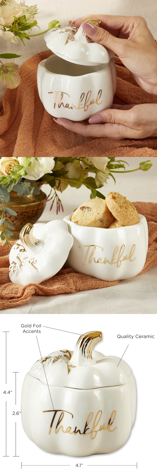 Kate Aspen "Thankful" White Pumpkin Decorative Ceramic Bowl
