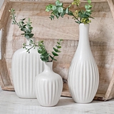 Kate Aspen White Satin Textured Ceramic Minimalist Vase (Set of 3)