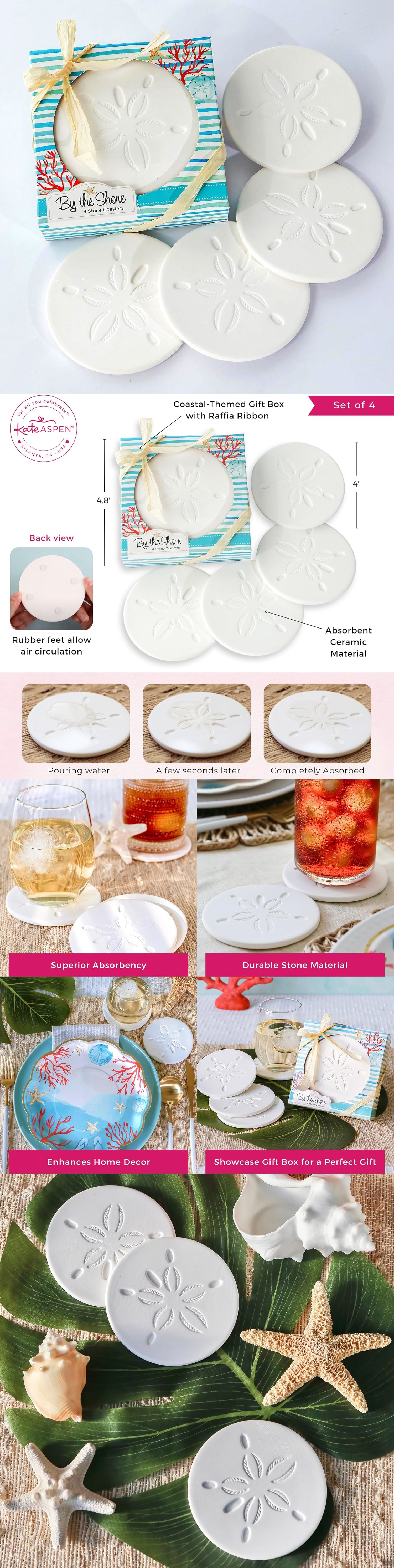 Kate Aspen "By the Shore" Sand Dollar Coasters in Gift-Box (Set of 4)