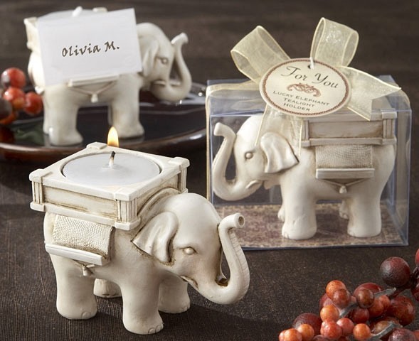 "Lucky Elephant" Antique Ivory-Finish Tea Light Holder