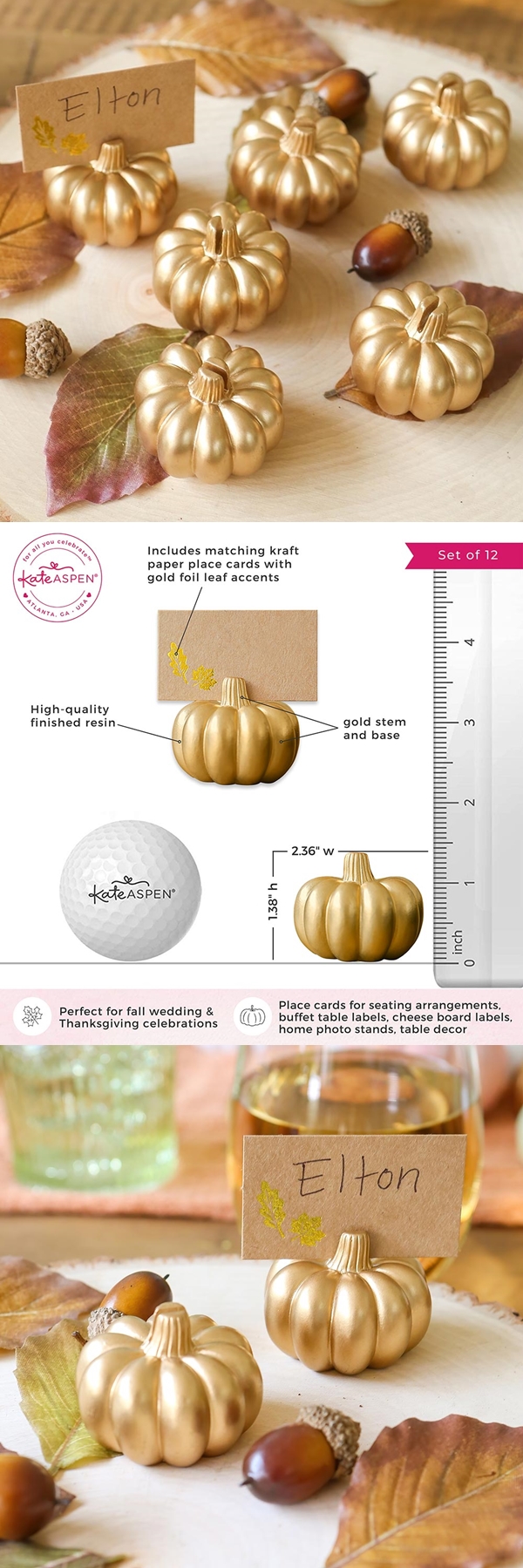 Kate Aspen Harvest Gold Mini Pumpkin Place Card Holders (Set of 6)