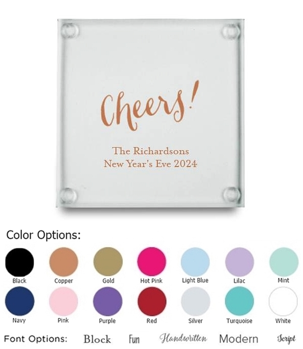 Cheers! Script Design Personalized Glass Coasters (Set of 12)
