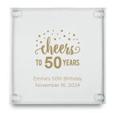 Cheers to X Years Dots Design Personalized Glass Coasters (Set of 12)