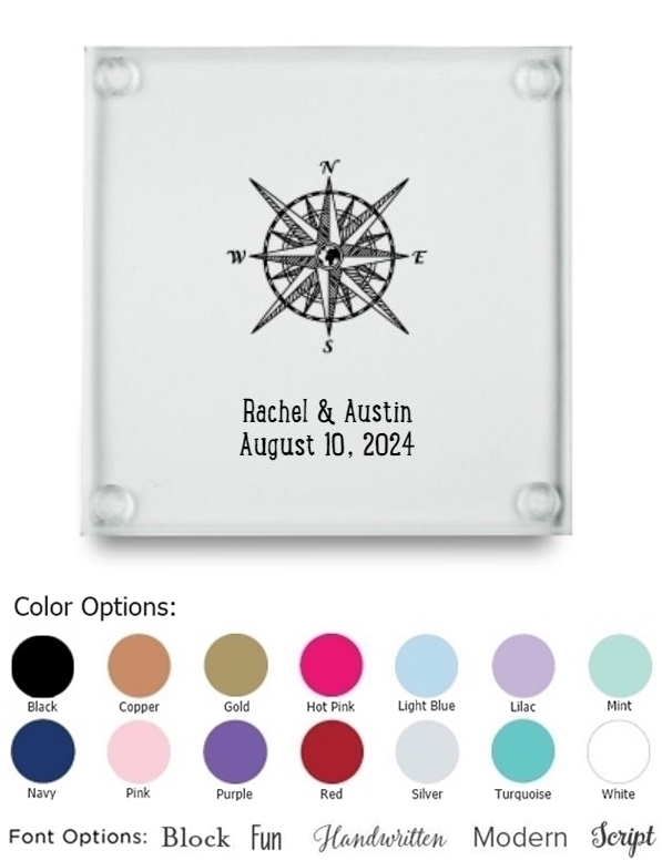 Kate Aspen Compass Design Personalized Glass Coasters (Set of 12)