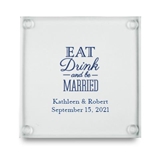 Eat, Drink & Be Married Motif Personalized Glass Coasters (Set of 12)