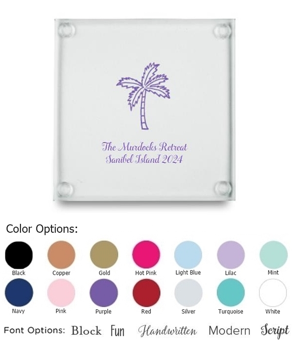 Kate Aspen Palm Tree Design Personalized Glass Coasters (Set of 12)