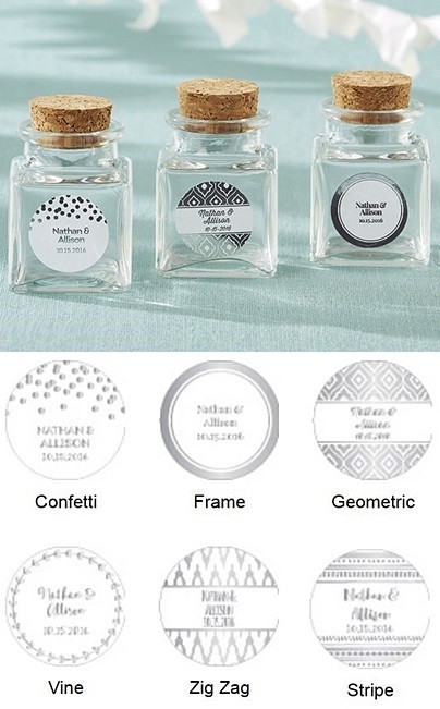 Personalized Cork-Stopped Glass Jars - Silver Foil Designs (Set of 12)