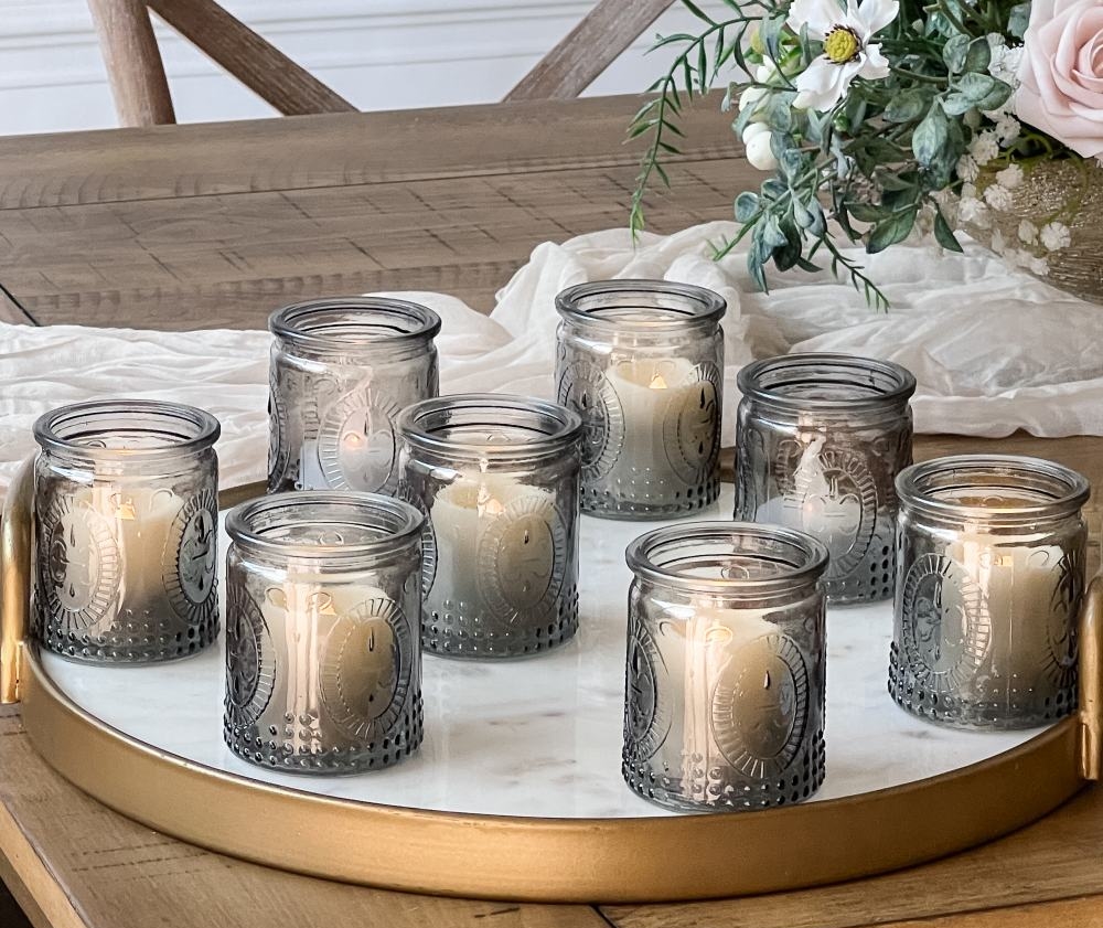 Vintage-Design Smoke Gray Glass Tealight Candle Holders (Set of 8)