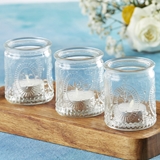 Vintage-Design Embossed Clear Glass Tealight Candle Holders (Set of 4)