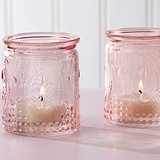 Vintage-Design Embossed Pink Glass Tea Light Candle Holders (Set of 4)