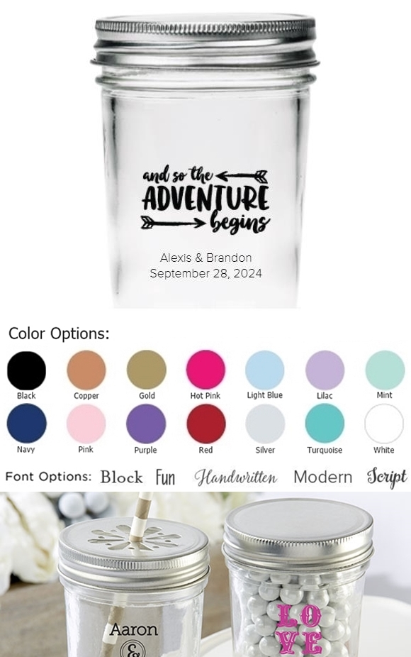 Kate Aspen Personalized Adventure Begins Design Mason Jars (Set of 12)