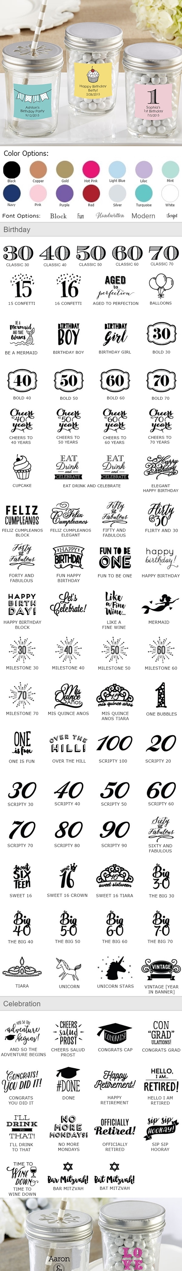 Kate Aspen Personalized Mason Jars with Birthday Designs (Set of 12)