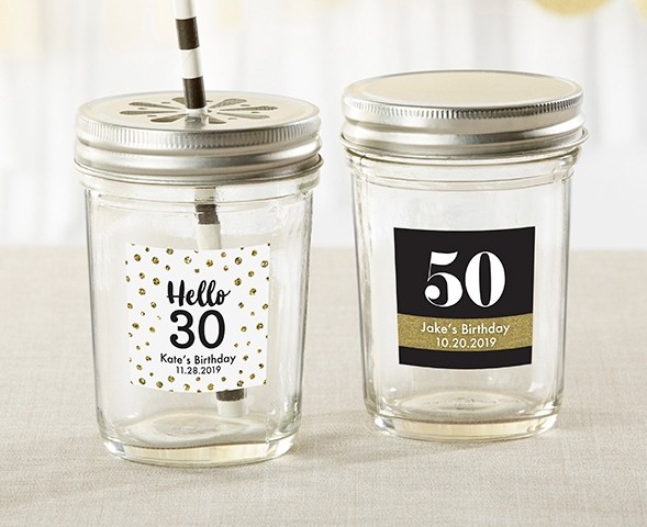 personalized mason jars with milestone birthday stickers set of 12
