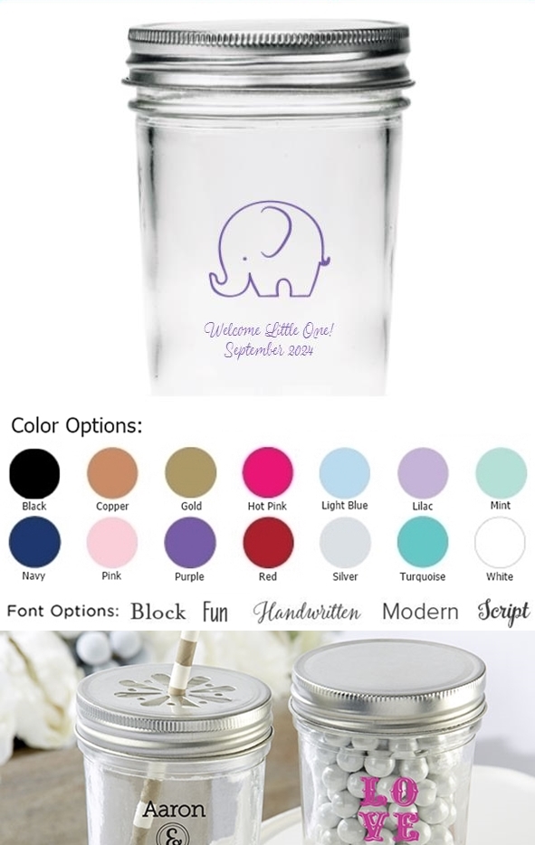 Kate Aspen Personalized Baby Elephant Design Mason Jars (Set of 12)