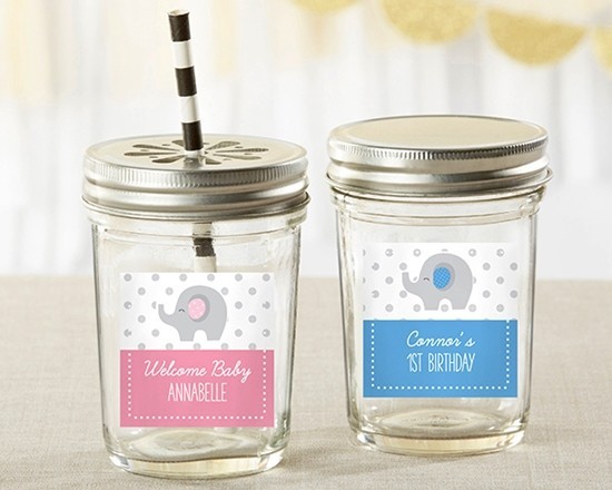 personalized mason jars with little peanut elephant design set of