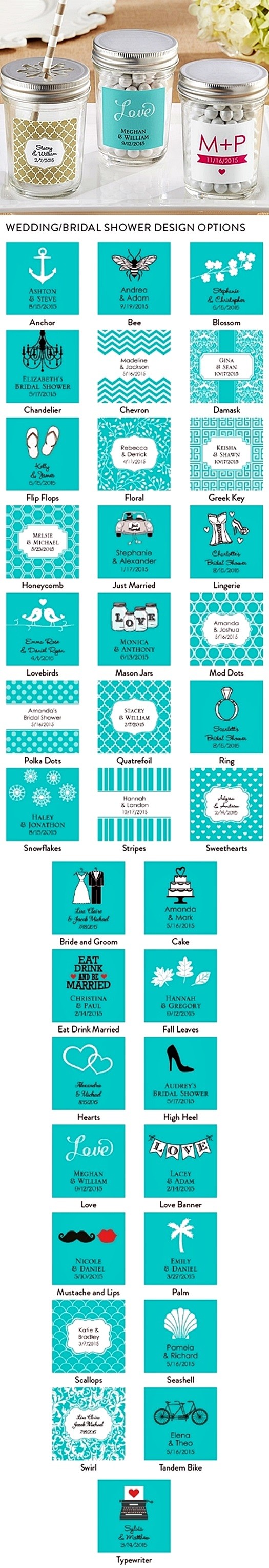 Personalized Mason Jars with Wedding/Bridal Shower Designs (Set of 12)