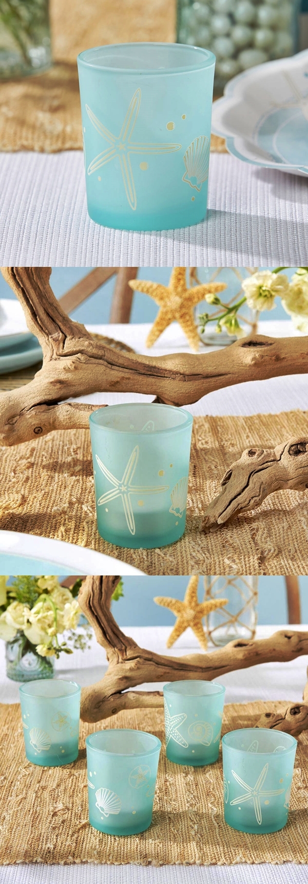 Kate Aspen Beach Party Designs Frosted Glass Votives (Set of 4)